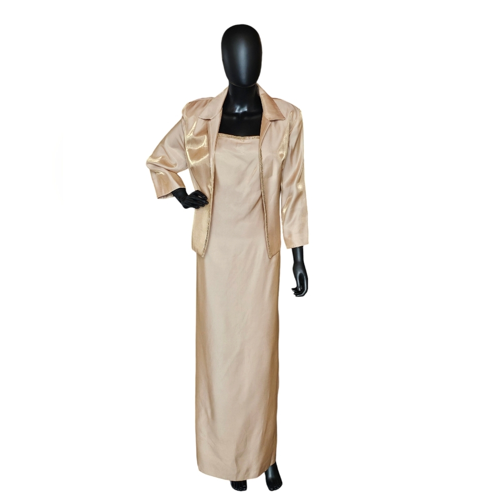 Alex Evenings Gold Shimmer Beaded Formal Dress W/ Matching Jacket